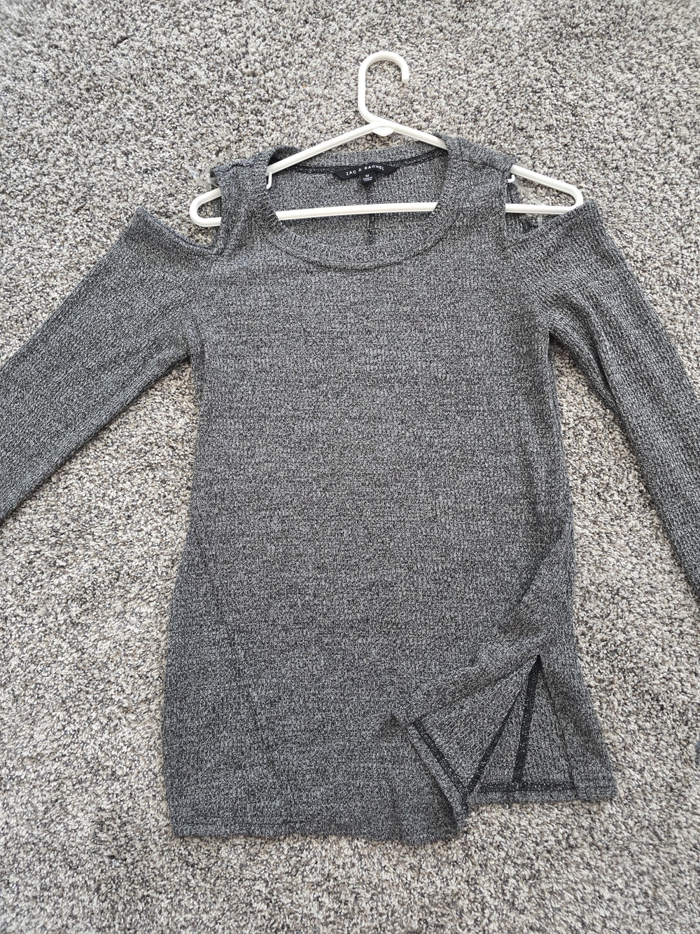 Zac & Rachel Gray Off-Shoulder Knit Sweater